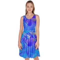 Blue Abstract Floral Paint Brush Strokes Knee Length Skater Dress With Pockets by SpinnyChairDesigns