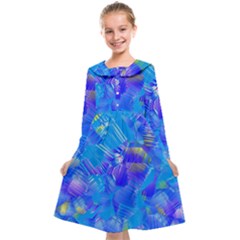 Blue Abstract Floral Paint Brush Strokes Kids  Midi Sailor Dress by SpinnyChairDesigns