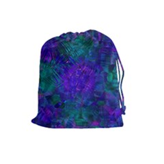 Indigo Abstract Art Drawstring Pouch (large) by SpinnyChairDesigns