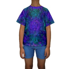 Indigo Abstract Art Kids  Short Sleeve Swimwear by SpinnyChairDesigns