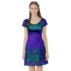 Indigo Abstract Art Short Sleeve Skater Dress by SpinnyChairDesigns