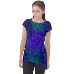 Indigo Abstract Art Cap Sleeve High Low Top by SpinnyChairDesigns