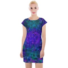 Indigo Abstract Art Cap Sleeve Bodycon Dress by SpinnyChairDesigns