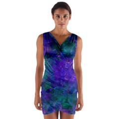 Indigo Abstract Art Wrap Front Bodycon Dress by SpinnyChairDesigns