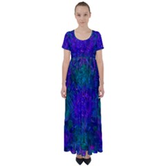 Indigo Abstract Art High Waist Short Sleeve Maxi Dress by SpinnyChairDesigns