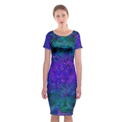 Indigo Abstract Art Classic Short Sleeve Midi Dress by SpinnyChairDesigns