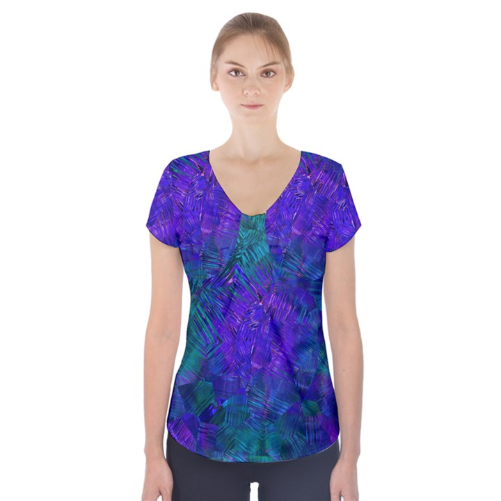 Indigo Abstract Art Short Sleeve Front Detail Top