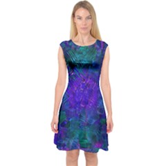 Indigo Abstract Art Capsleeve Midi Dress by SpinnyChairDesigns