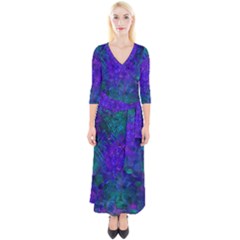 Indigo Abstract Art Quarter Sleeve Wrap Maxi Dress by SpinnyChairDesigns