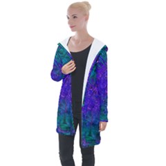 Indigo Abstract Art Longline Hooded Cardigan by SpinnyChairDesigns