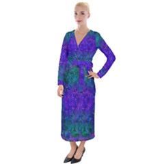 Indigo Abstract Art Velvet Maxi Wrap Dress by SpinnyChairDesigns