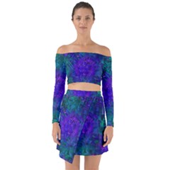 Indigo Abstract Art Off Shoulder Top With Skirt Set by SpinnyChairDesigns