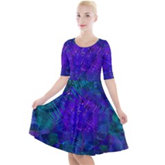 Indigo Abstract Art Quarter Sleeve A-line Dress by SpinnyChairDesigns