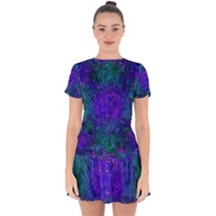 Indigo Abstract Art Drop Hem Mini Chiffon Dress by SpinnyChairDesigns