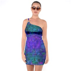 Indigo Abstract Art One Soulder Bodycon Dress by SpinnyChairDesigns