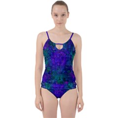 Indigo Abstract Art Cut Out Top Tankini Set by SpinnyChairDesigns