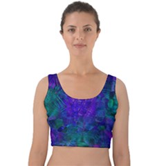 Indigo Abstract Art Velvet Crop Top by SpinnyChairDesigns