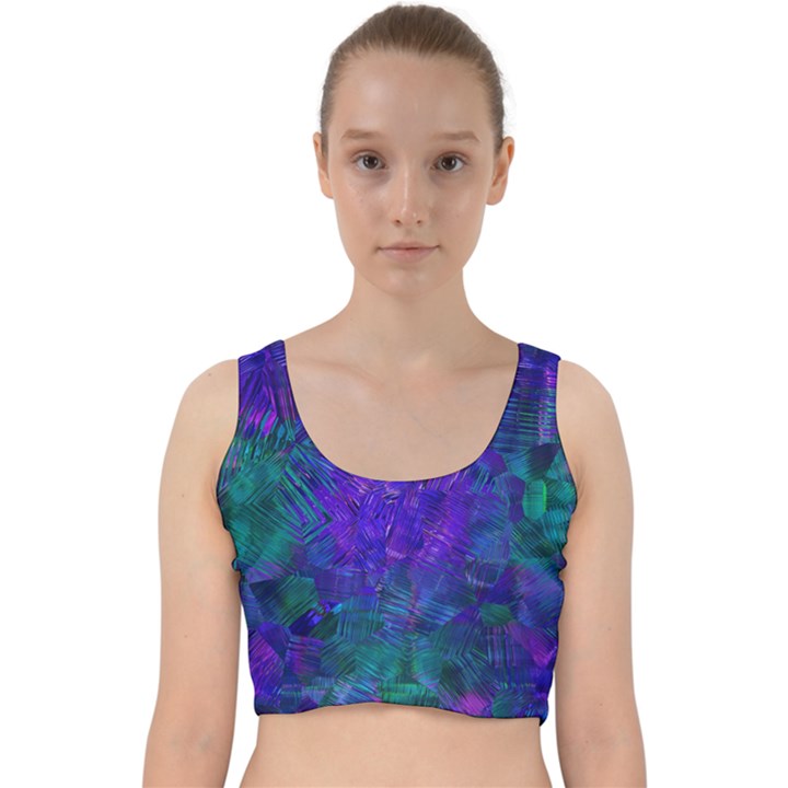 Indigo Abstract Art Velvet Racer Back Crop Top