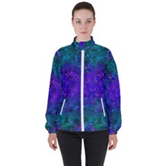 Indigo Abstract Art Women s High Neck Windbreaker by SpinnyChairDesigns