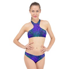 Indigo Abstract Art High Neck Bikini Set by SpinnyChairDesigns