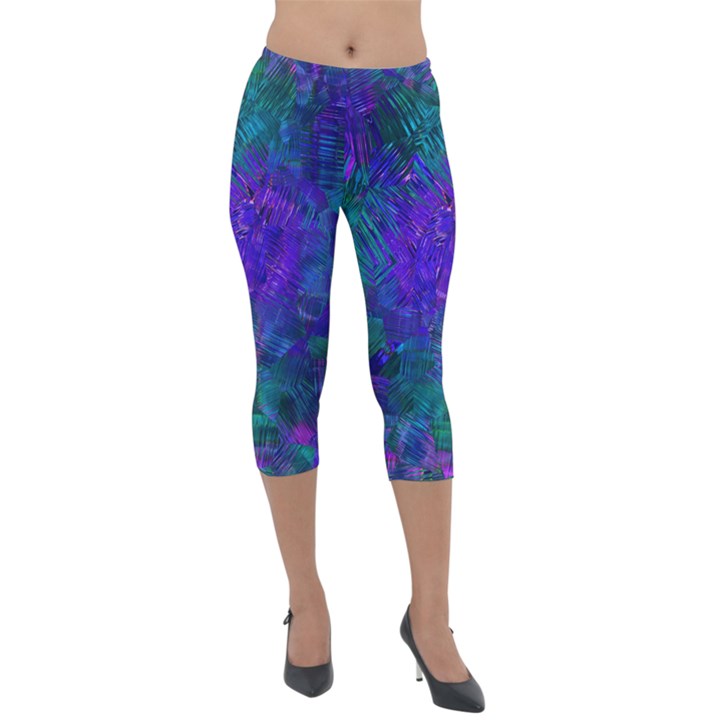 Indigo Abstract Art Lightweight Velour Capri Leggings 