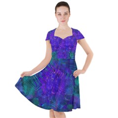 Indigo Abstract Art Cap Sleeve Midi Dress by SpinnyChairDesigns