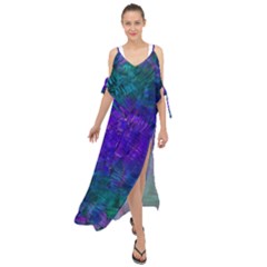 Indigo Abstract Art Maxi Chiffon Cover Up Dress by SpinnyChairDesigns