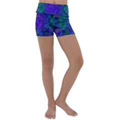 Indigo Abstract Art Kids  Lightweight Velour Yoga Shorts by SpinnyChairDesigns