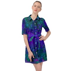 Indigo Abstract Art Belted Shirt Dress by SpinnyChairDesigns