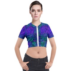 Indigo Abstract Art Short Sleeve Cropped Jacket by SpinnyChairDesigns