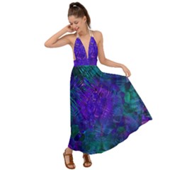 Indigo Abstract Art Backless Maxi Beach Dress by SpinnyChairDesigns