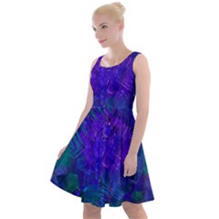 Indigo Abstract Art Knee Length Skater Dress by SpinnyChairDesigns