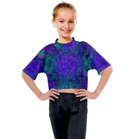 Indigo Abstract Art Kids Mock Neck Tee by SpinnyChairDesigns