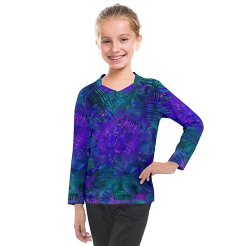 Indigo Abstract Art Kids  Long Mesh Tee by SpinnyChairDesigns