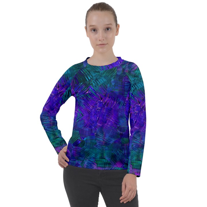 Indigo Abstract Art Women s Long Sleeve Raglan Tee