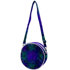 Indigo Abstract Art Crossbody Circle Bag by SpinnyChairDesigns