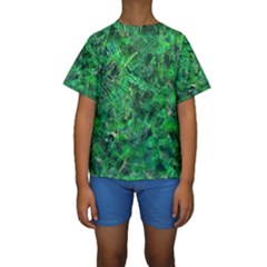 Jungle Green Abstract Art Kids  Short Sleeve Swimwear by SpinnyChairDesigns