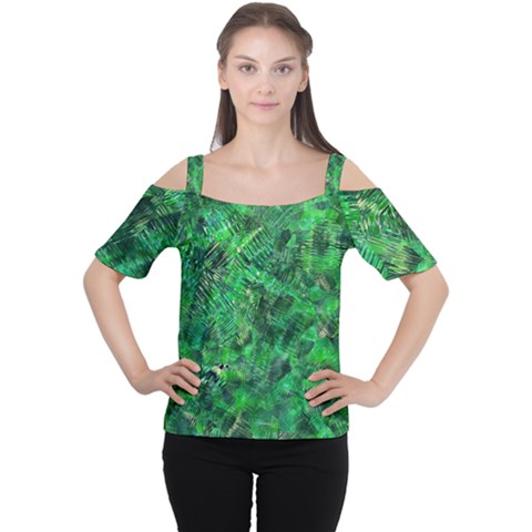 Jungle Green Abstract Art Cutout Shoulder Tee by SpinnyChairDesigns