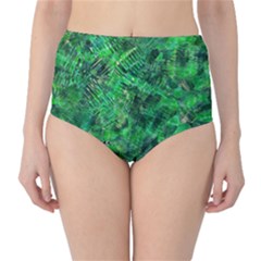 Jungle Green Abstract Art Classic High-waist Bikini Bottoms by SpinnyChairDesigns