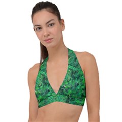 Jungle Green Abstract Art Halter Plunge Bikini Top by SpinnyChairDesigns