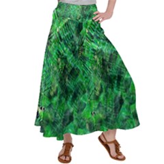 Jungle Green Abstract Art Satin Palazzo Pants by SpinnyChairDesigns