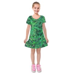 Jungle Green Abstract Art Kids  Short Sleeve Velvet Dress by SpinnyChairDesigns