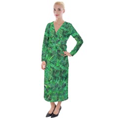 Jungle Green Abstract Art Velvet Maxi Wrap Dress by SpinnyChairDesigns