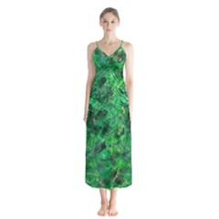 Jungle Green Abstract Art Button Up Chiffon Maxi Dress by SpinnyChairDesigns