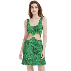 Jungle Green Abstract Art Velvet Cutout Dress by SpinnyChairDesigns