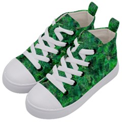 Jungle Green Abstract Art Kids  Mid-top Canvas Sneakers by SpinnyChairDesigns