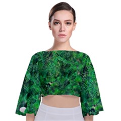 Jungle Green Abstract Art Tie Back Butterfly Sleeve Chiffon Top by SpinnyChairDesigns