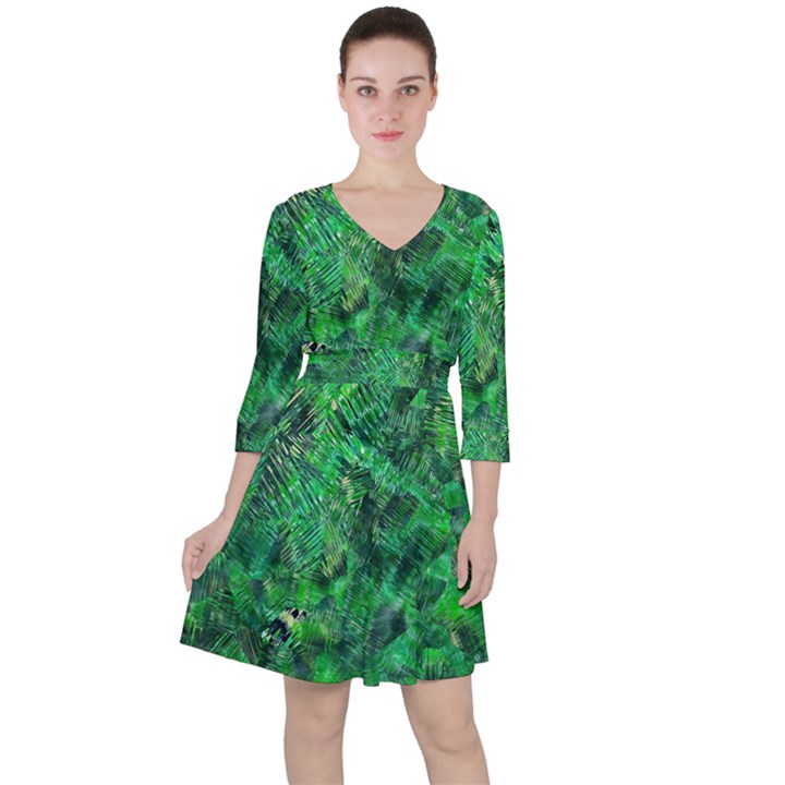 Jungle Green Abstract Art Ruffle Dress