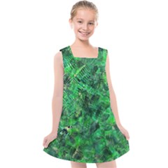 Jungle Green Abstract Art Kids  Cross Back Dress by SpinnyChairDesigns