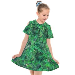 Jungle Green Abstract Art Kids  Short Sleeve Shirt Dress by SpinnyChairDesigns